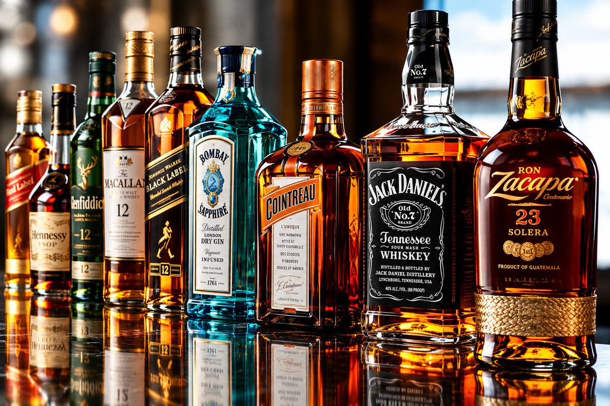Selección de botellas de whisky, ginebra, ron y licores
